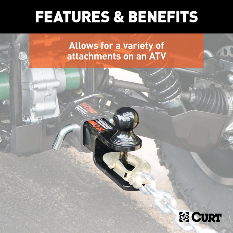 CURT 45009 3-in-1 ATV Trailer Hitch Mount, 2-Inch Ball, Clevis Pin, 5/8-Inch Hole, Fits 2-Inch Receiver - Image 4